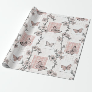 Vintage Botanical Butterfly Toile Pattern (4) Wrapping Paper