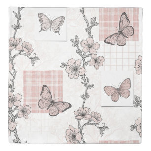 Vintage Botanical Butterfly Toile Pattern (5) Duvet Cover