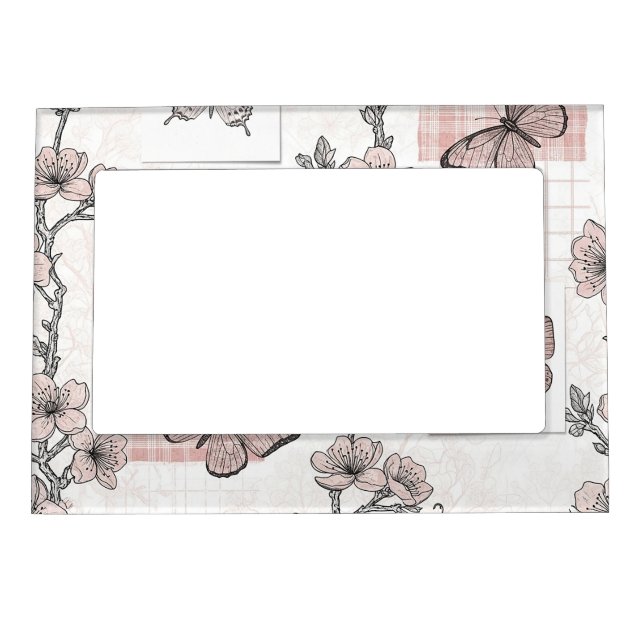 Vintage Botanical Butterfly Toile Pattern (5) Magnetic Frame (Front)