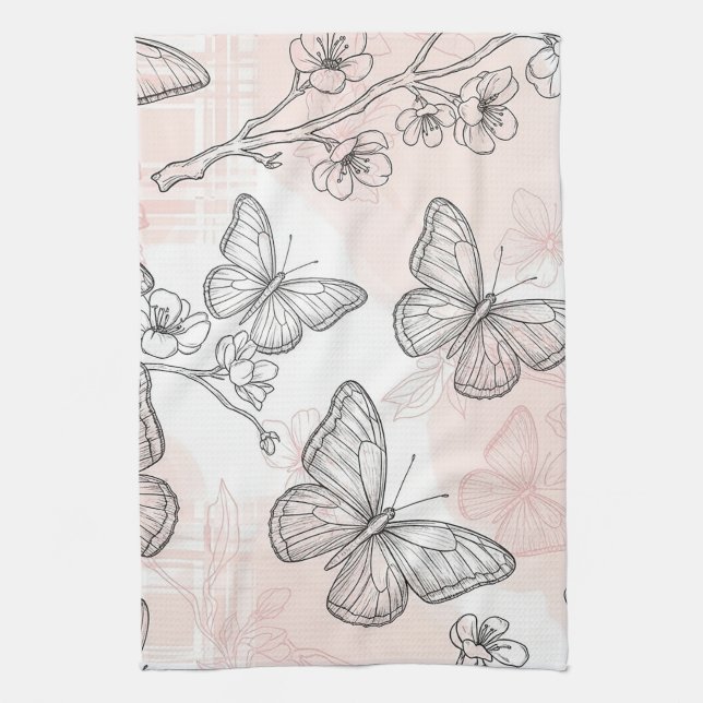 Vintage Botanical Butterfly Toile Pattern (6) Kitchen Towel (Vertical)