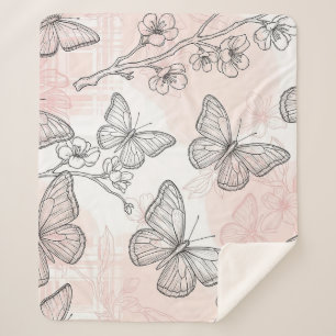 Vintage Botanical Butterfly Toile Pattern (6) Sherpa Blanket