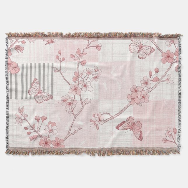 Vintage Botanical Butterfly Toile Pattern (7) Throw Blanket (Front)