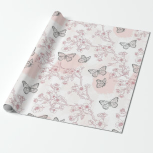 Vintage Botanical Butterfly Toile Pattern (8) Wrapping Paper