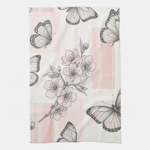 Vintage Botanical Butterfly Toile Pattern (9) Kitchen Towel