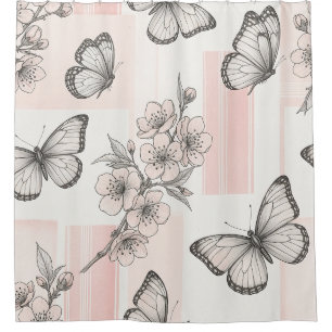 Vintage Botanical Butterfly Toile Pattern (9) Shower Curtain