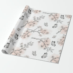 Vintage Botanical Butterfly Toile Pattern (9) Wrapping Paper