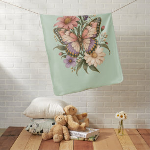 Vintage Botanical Butterfly & Wildflowers Baby Bla Blanket