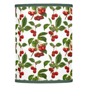 Vintage Botanical Cherries Print on White Lamp Shade