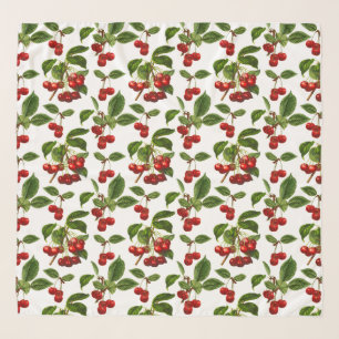 Vintage Botanical Cherries Print on White Scarf