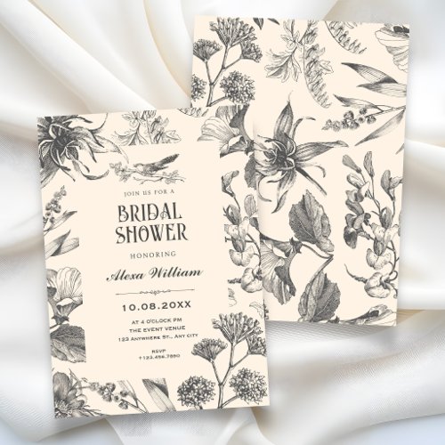Vintage Botanical Chinoiserie floral bridal shower Invitation