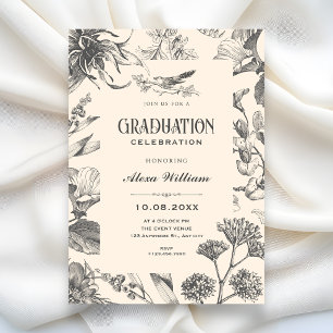 Vintage Botanical Chinoiserie floral graduation Invitation