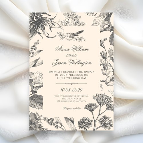 Vintage Botanical Chinoiserie floral wedding Invitation