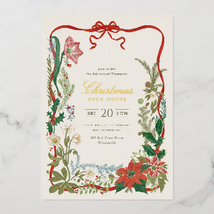 Vintage Botanical Christmas Open House Invitation Foil Invitation