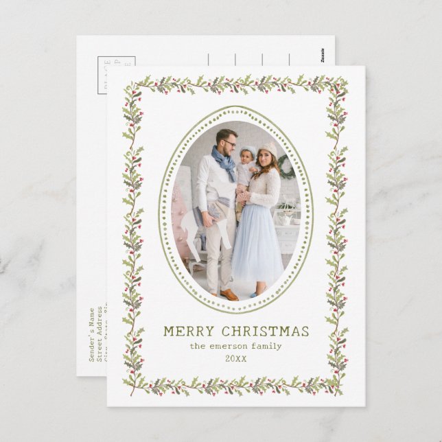 Vintage Botanical Christmas Postcard (Front/Back)