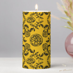 Vintage Botanical Citrus Fruit Print Pillar Candle