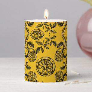 Vintage Botanical Citrus Fruit Print Pillar Candle