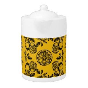 Vintage Botanical Citrus Fruit Print Teapot
