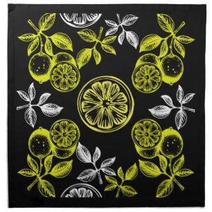 Vintage Botanical Citrus Lemon Print Cloth Napkin