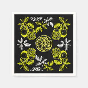 Vintage Botanical Citrus Lemon Print Napkins