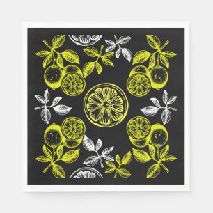 Vintage Botanical Citrus Lemon Print Napkins