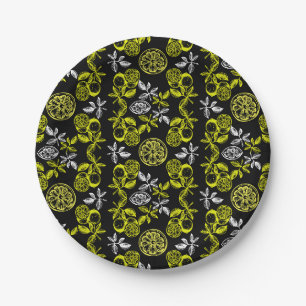 Vintage Botanical Citrus Lemon Print Paper Plates