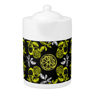 Vintage Botanical Citrus Lemon Print Teapot