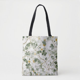 Vintage Botanical Clover Meadow Watercolor Tote Bag