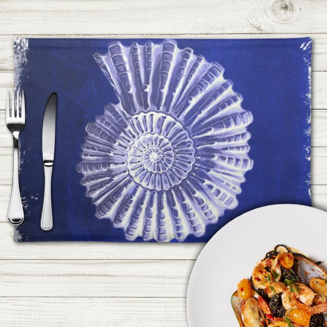 vintage botanical Coastal Blue White seashell Placemat (vintage botanical Coastal Blue White seashell Placemat)