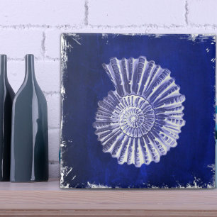vintage botanical Coastal Blue White seashell Tile