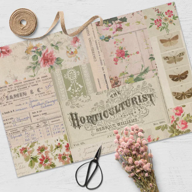 Vintage Botanical Collage and Ephemera Tissue Paper Zazzle