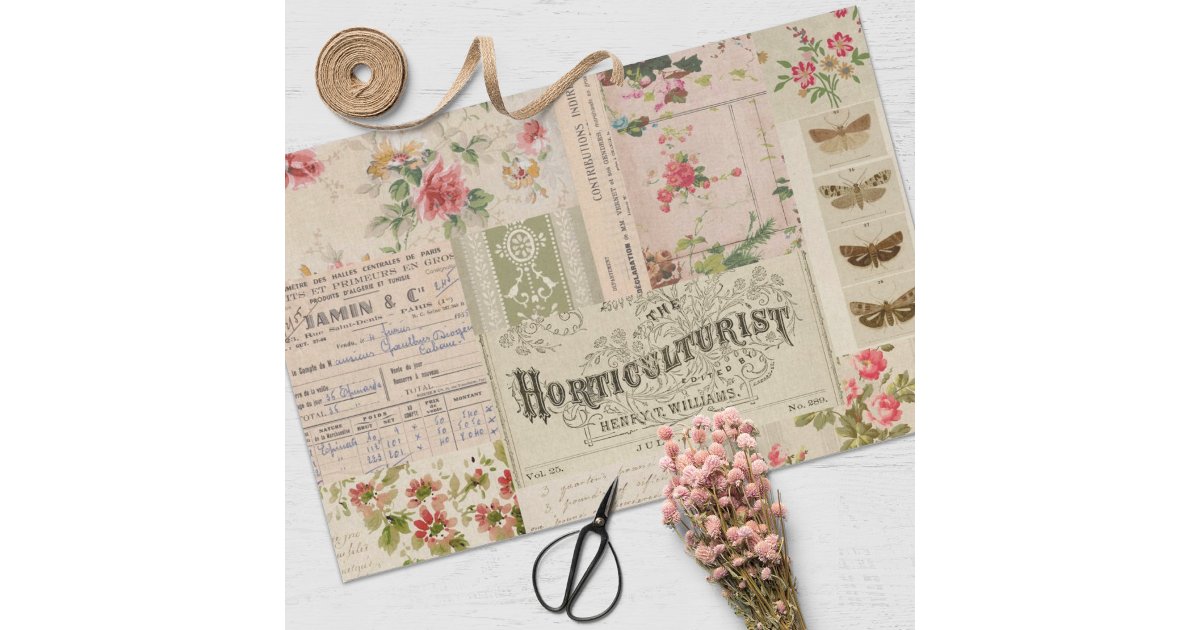 Vintage Botanical Collage and Ephemera Tissue Paper | Zazzle