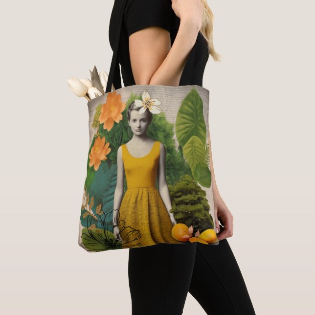Vintage Botanical Collage Tote Bag (Close Up)