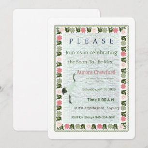 Vintage Botanical Crane Bridal Shower Invitation