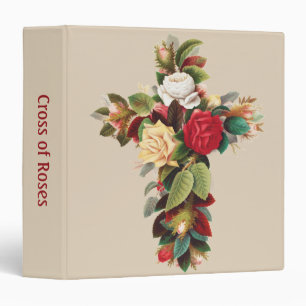 Vintage Botanical Cross of Roses Religious Art 3 Ring Binder