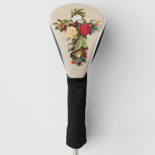 Vintage Botanical Cross of Roses Religious Art Golf Head Cover