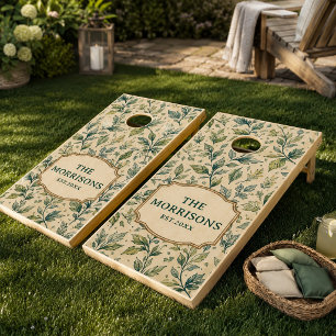 Vintage Botanical Custom Family Name Floral Cornhole Set