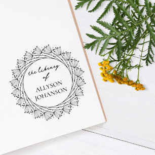 Vintage Botanical Custom Name TheLibrary Book Self-inking Stamp
