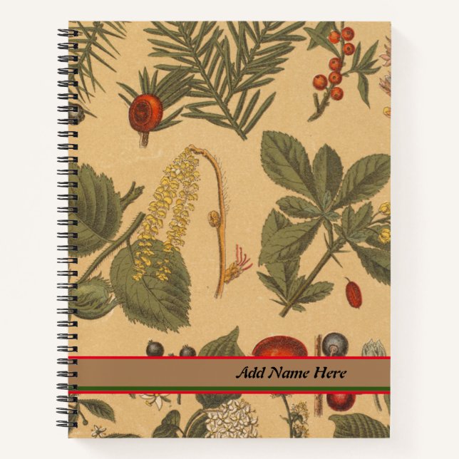 Vintage Botanical Customizable Name  Notebook (Front)