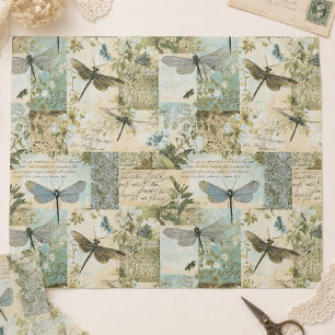 Vintage Botanical Dragonfly Collage Decoupage Tissue Paper
