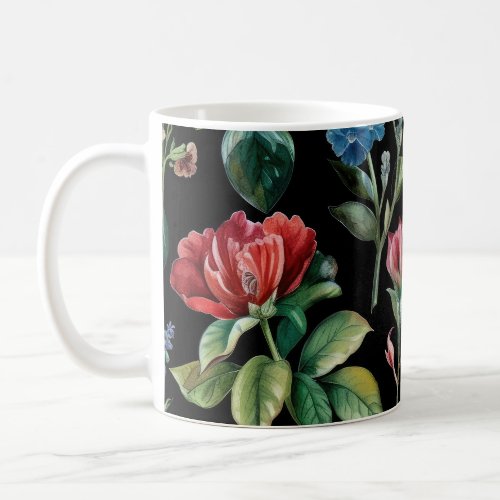 Vintage Botanical Elegance Black Coffee Mug