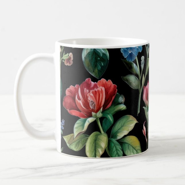 Vintage Botanical Elegance Black Coffee Mug (Creator Uploaded)