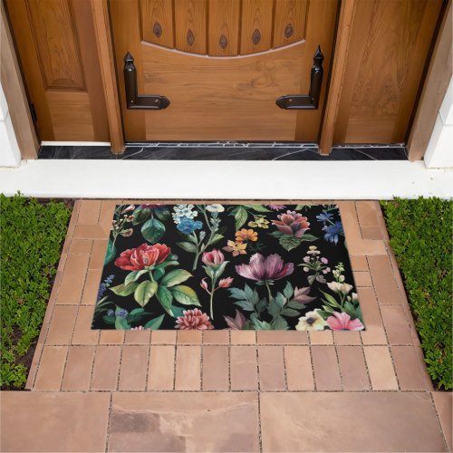 Vintage Botanical Elegance Black Doormat