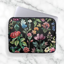 Vintage Botanical Elegance Black Laptop Sleeve