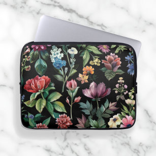 Vintage Botanical Elegance Black Laptop Sleeve