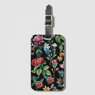 Vintage Botanical Elegance Black Luggage Tag