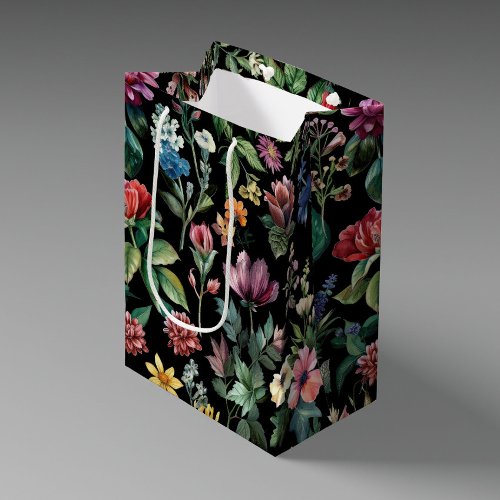 Vintage Botanical Elegance Black Medium Gift Bag