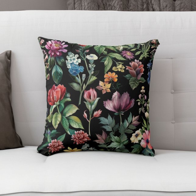 Vintage Botanical Elegance Black Throw Pillow (Creator Uploaded)