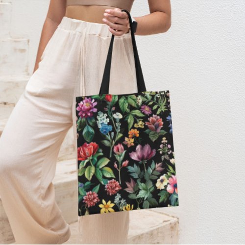 Vintage Botanical Elegance Black Tote Bag