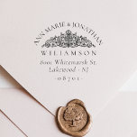 Vintage Botanical Elegant Wedding Return Address Rubber Stamp<br><div class="desc">This elegant wooden stamp is perfect for any newlywed couple looking for a unique touch to their wedding mail! This design features a vintage botanical ornamental motif with your first names in a curve around the top and your last name below. Under your last name is your return address. The...</div>