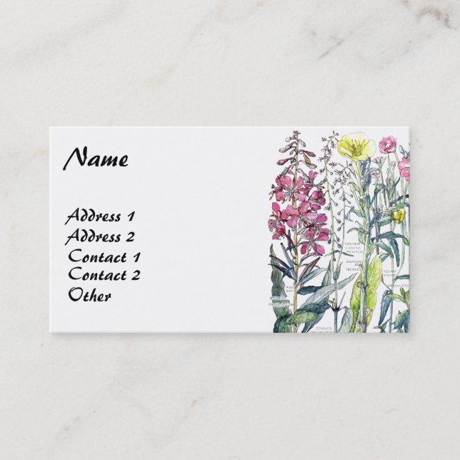 Vintage Botanical Evening Primrose Business Cards (Front)